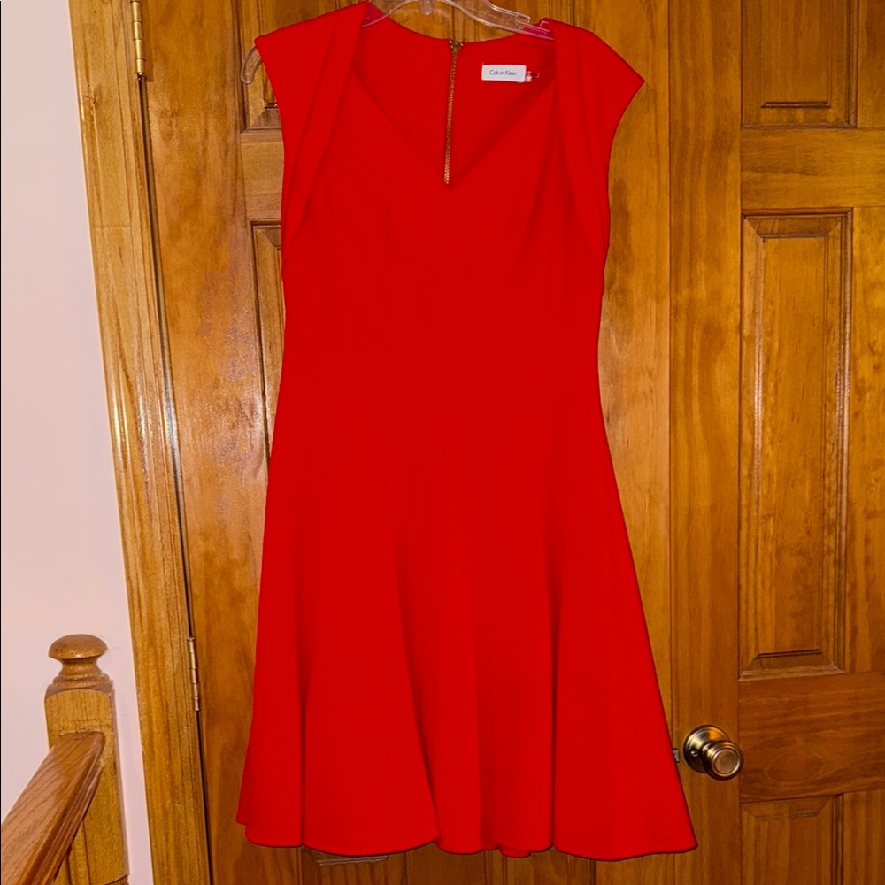 Calvin Klein Vibrant Red Cap Sleeve Dress
